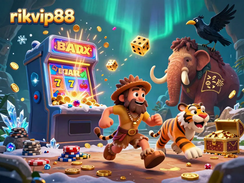 Engage in thrilling casino action with rikvip88 featuring vibrant prehistoric characters and dynamic game elements.