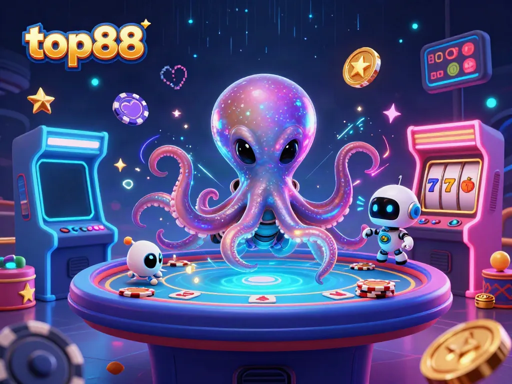 Engage in thrilling casino action with top88's vibrant 3D alien-themed gaming scene.