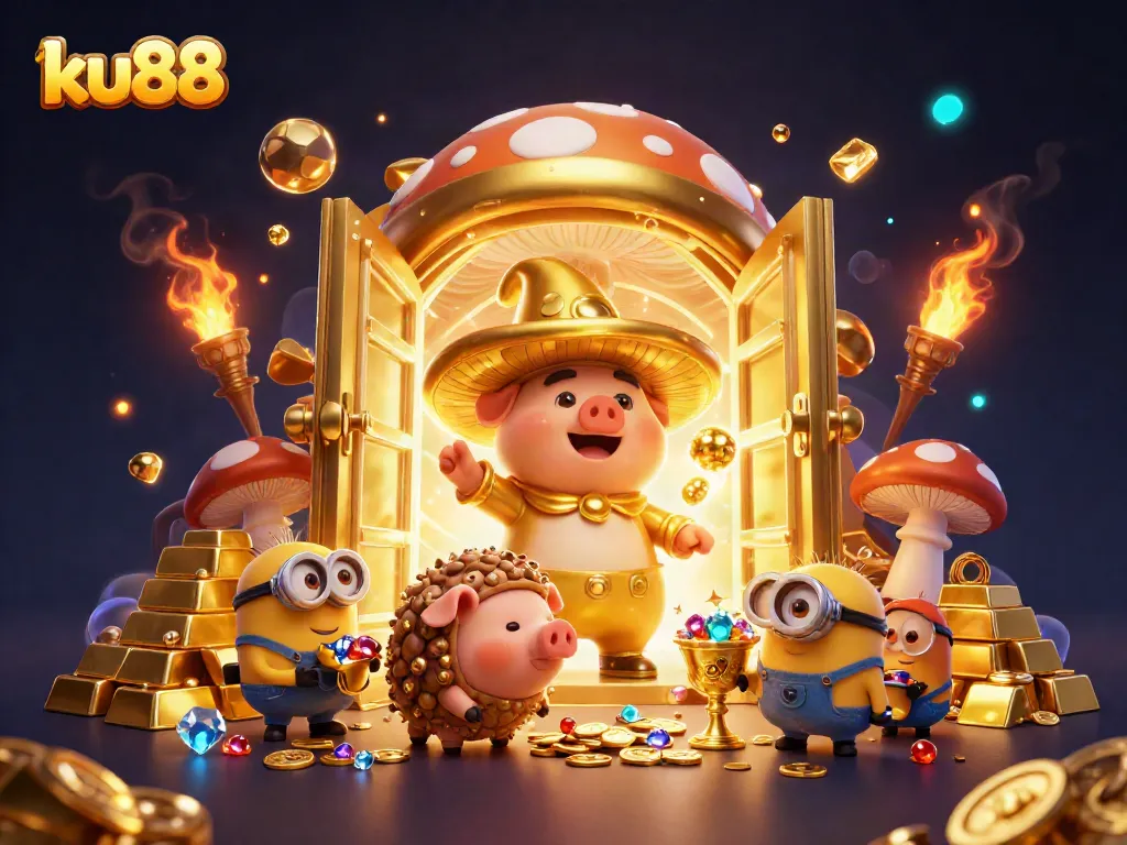 ku88 immerses players in golden treasure magic and excitement with colorful 3D illustration.