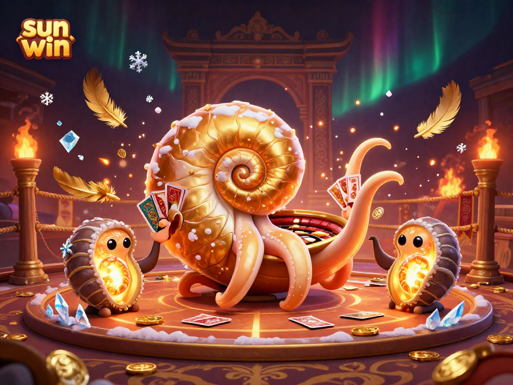 Engage in thrilling gameplay at Sun Win with a giant nautilus hosting multiple cards, evoking excitement and fun.