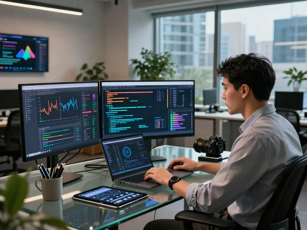 Data scientist analyzing crush ai data visualizations in a modern tech workspace