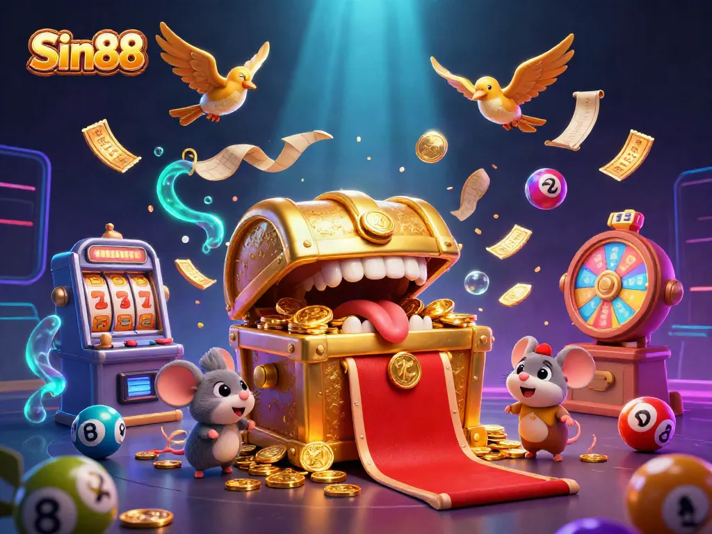 Experience thrilling gameplay at Sin88 with vibrant casino elements and a treasure chest inviting adventure.